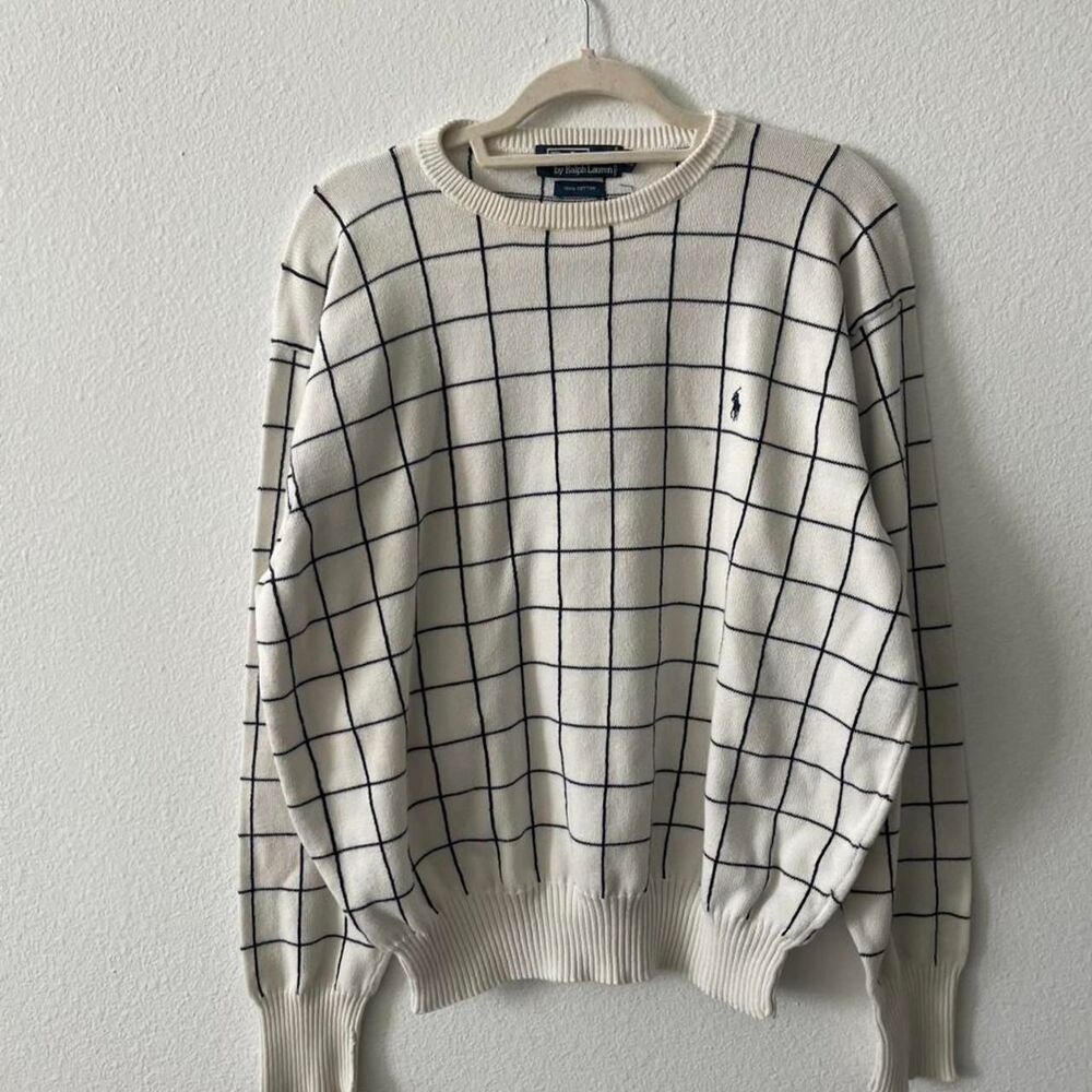 Polo Ralph Lauren Sweater Women XL Preppy Outerwear Luxury Thrashed Plaid Blue